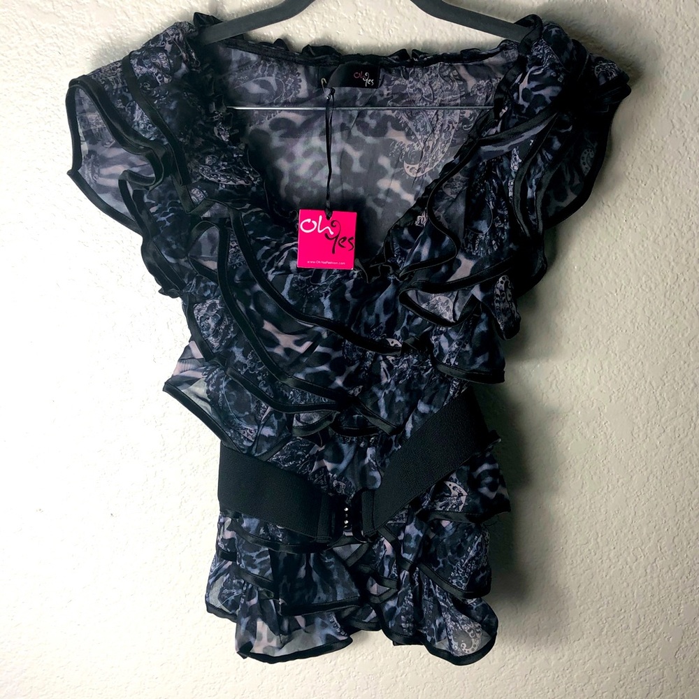 3 For $25-OhYes Fashion Sheer Ruffle Tiered Blouse